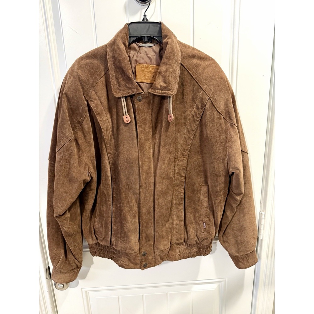 Levis Bomber Suede Leather Jacket Mens L 42 Brown Western Wear Lined 90s Vintage